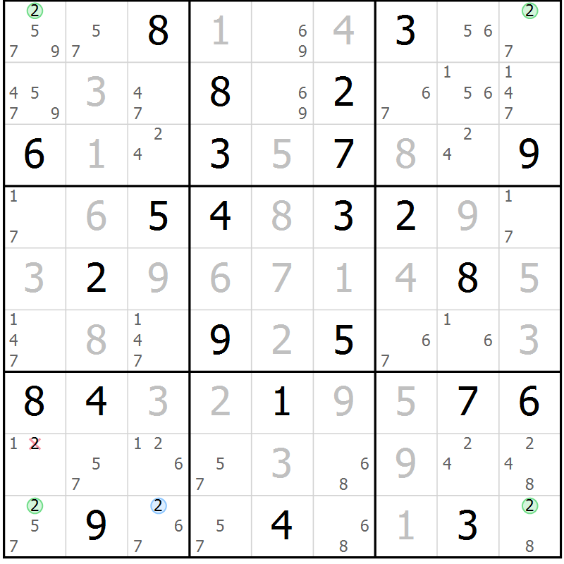 Position des candidats pour la solution de la Gr 25 page 28 du magazine de sudoku Virtuose n° 123
