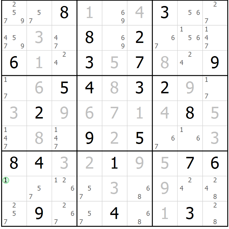 Position des candidats pour la solution de la Gr 25 page 28 du magazine de sudoku Virtuose n° 123