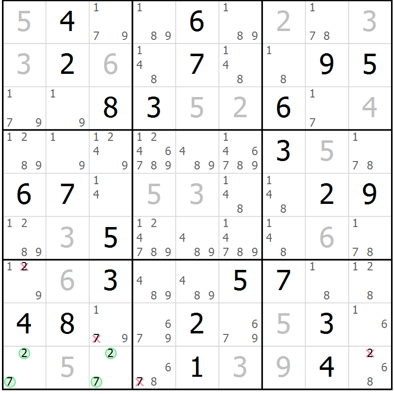 Position des candidats pour la solution de la Gr 26 page 29 du magazine de sudoku Virtuose n° 123