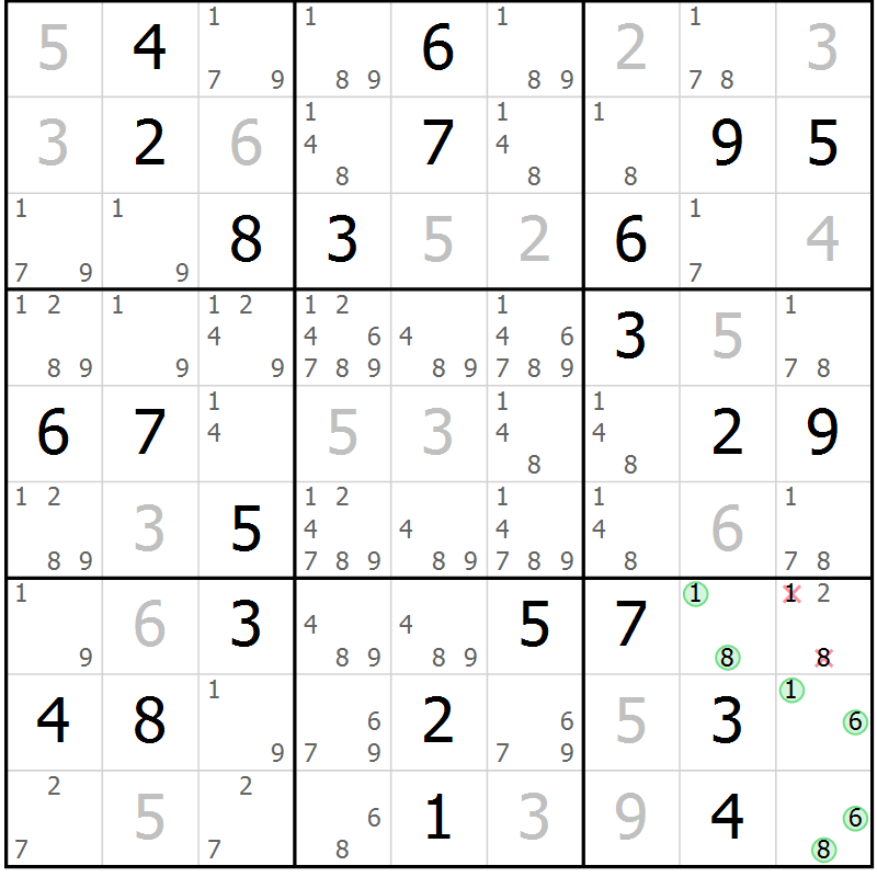 Position des candidats pour la solution de la Gr 26 page 29 du magazine de sudoku Virtuose n° 123