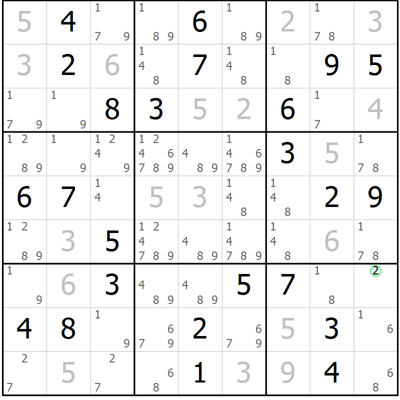 Position des candidats pour la solution de la Gr 26 page 29 du magazine de sudoku Virtuose n° 123