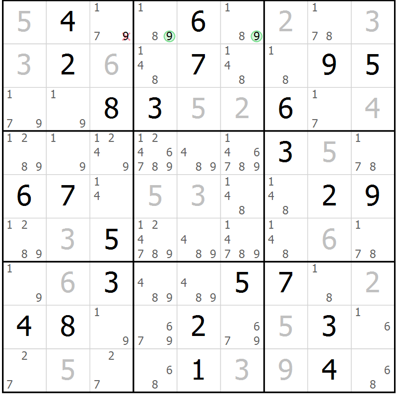 Position des candidats pour la solution de la Gr 26 page 29 du magazine de sudoku Virtuose n° 123