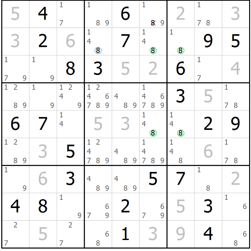 Position des candidats pour la solution de la Gr 26 page 29 du magazine de sudoku Virtuose n° 123