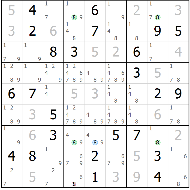 Position des candidats pour la solution de la Gr 26 page 29 du magazine de sudoku Virtuose n° 123