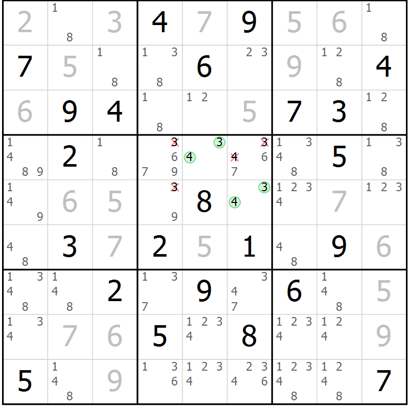 Position des candidats pour la solution de la Gr 27 page 30 du magazine de sudoku Virtuose n° 123