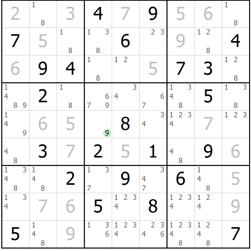 Position des candidats pour la solution de la Gr 27 page 30 du magazine de sudoku Virtuose n° 123