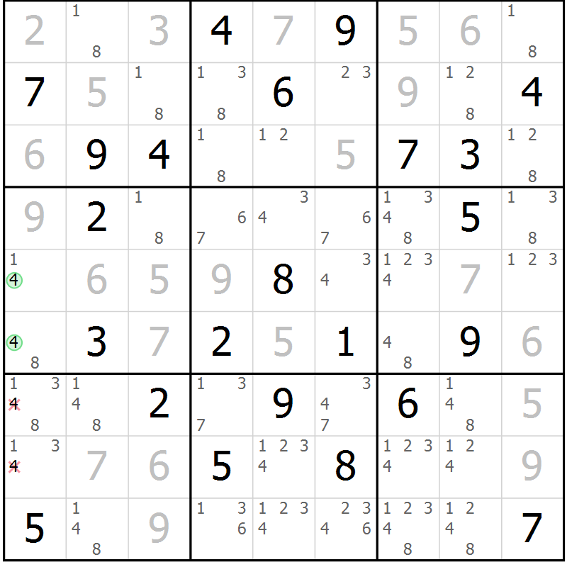 Position des candidats pour la solution de la Gr 27 page 30 du magazine de sudoku Virtuose n° 123