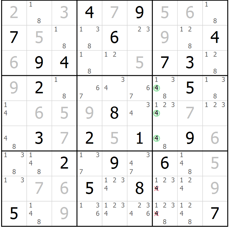 Position des candidats pour la solution de la Gr 27 page 30 du magazine de sudoku Virtuose n° 123