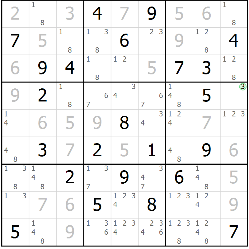 Position des candidats pour la solution de la Gr 27 page 30 du magazine de sudoku Virtuose n° 123