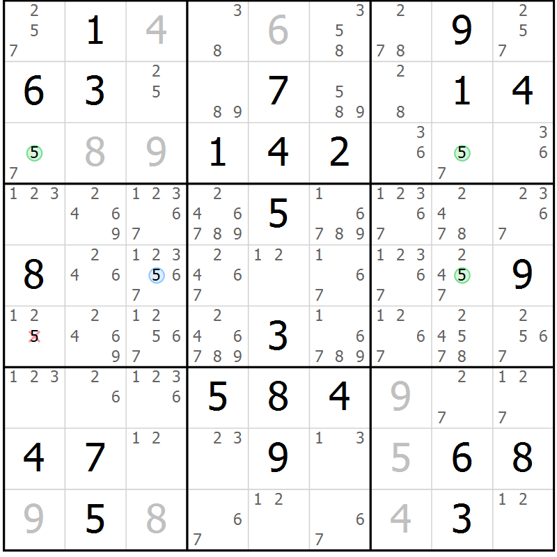 Position des candidats pour la solution de la Gr 28 page 31 du magazine de sudoku Virtuose n° 123