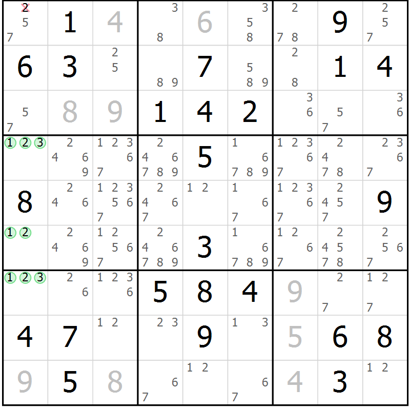 Position des candidats pour la solution de la Gr 28 page 31 du magazine de sudoku Virtuose n° 123