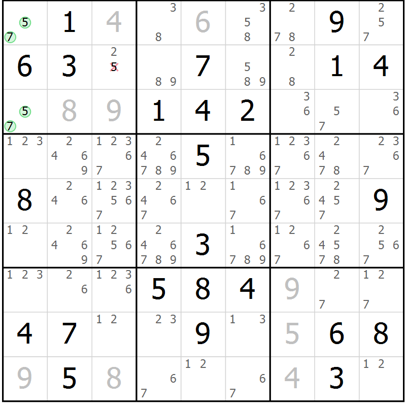 Position des candidats pour la solution de la Gr 28 page 31 du magazine de sudoku Virtuose n° 123