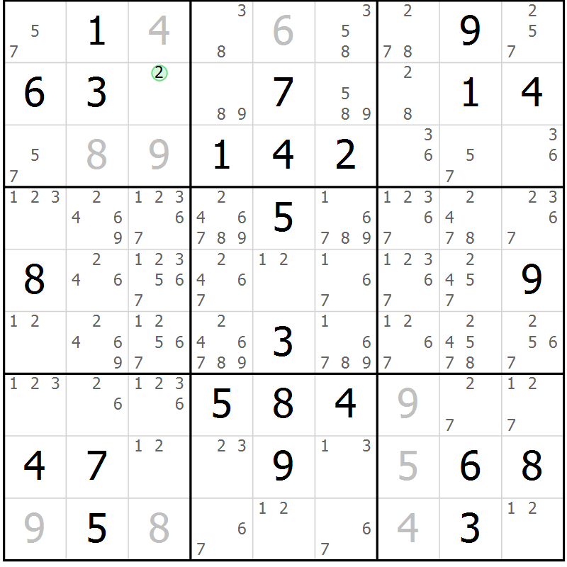 Position des candidats pour la solution de la Gr 28 page 31 du magazine de sudoku Virtuose n° 123