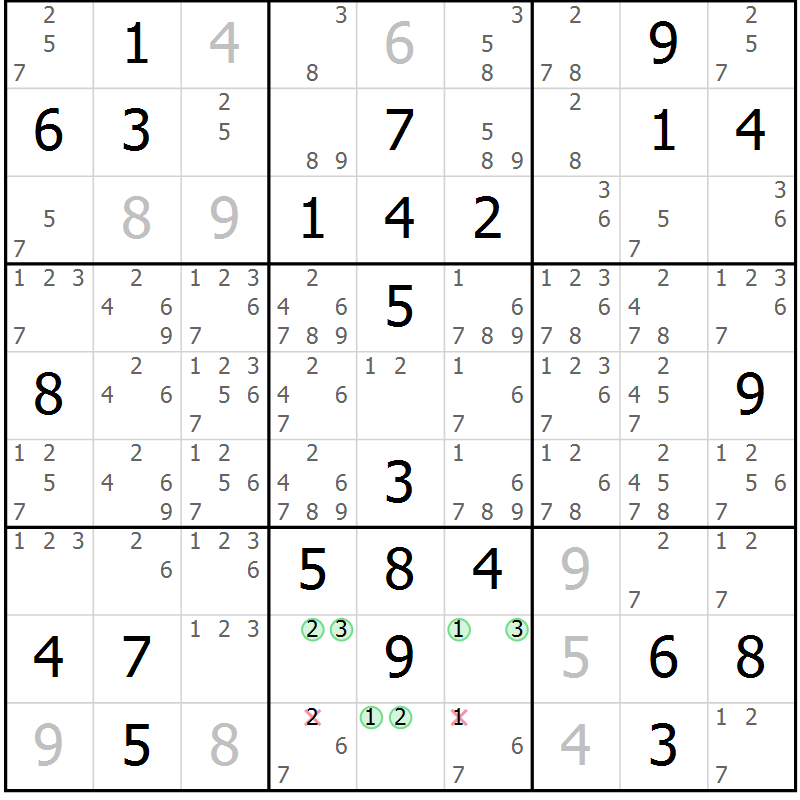 Position des candidats pour la solution de la Gr 28 page 31 du magazine de sudoku Virtuose n° 123