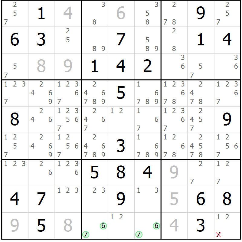 Position des candidats pour la solution de la Gr 28 page 31 du magazine de sudoku Virtuose n° 123