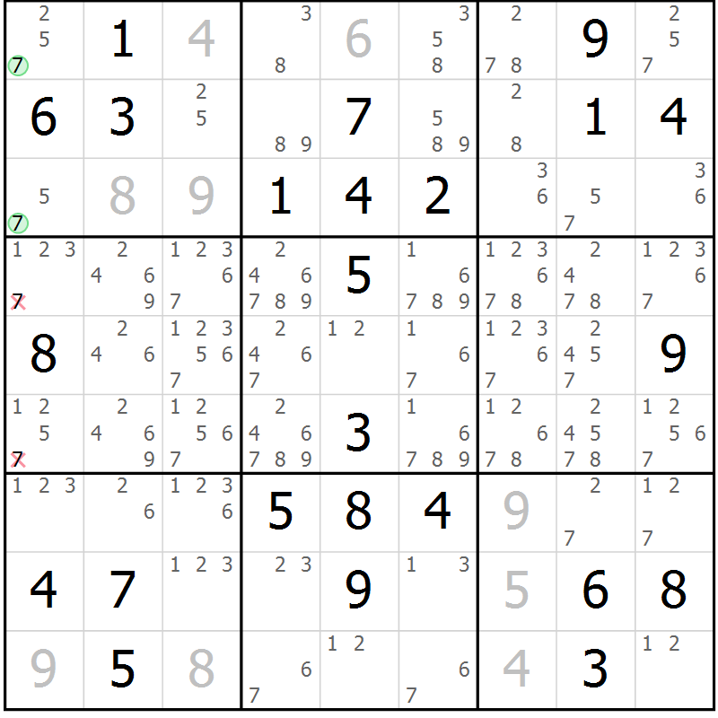 Position des candidats pour la solution de la Gr 28 page 31 du magazine de sudoku Virtuose n° 123