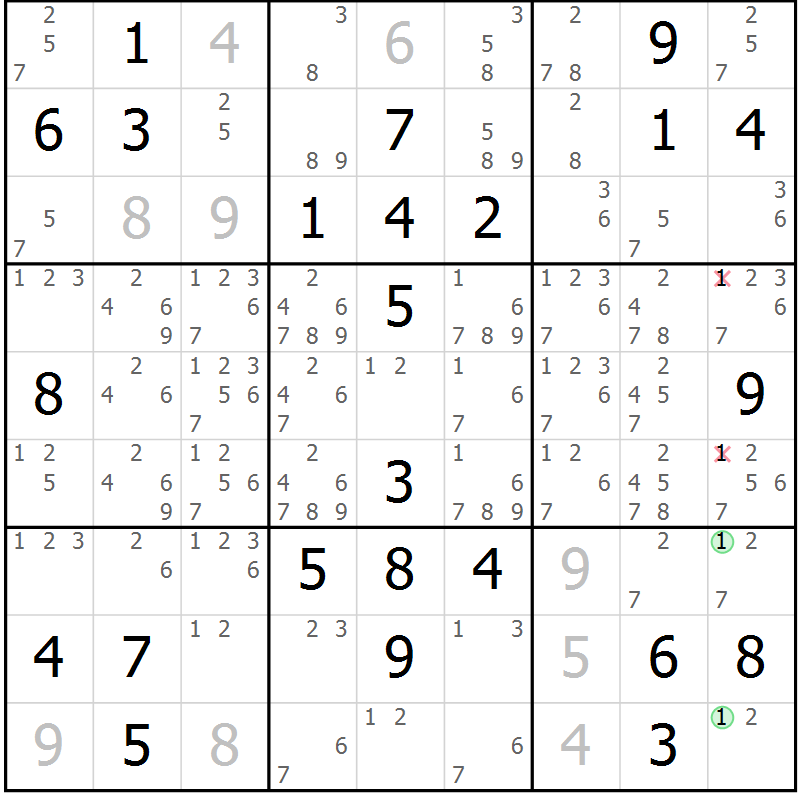 Position des candidats pour la solution de la Gr 28 page 31 du magazine de sudoku Virtuose n° 123