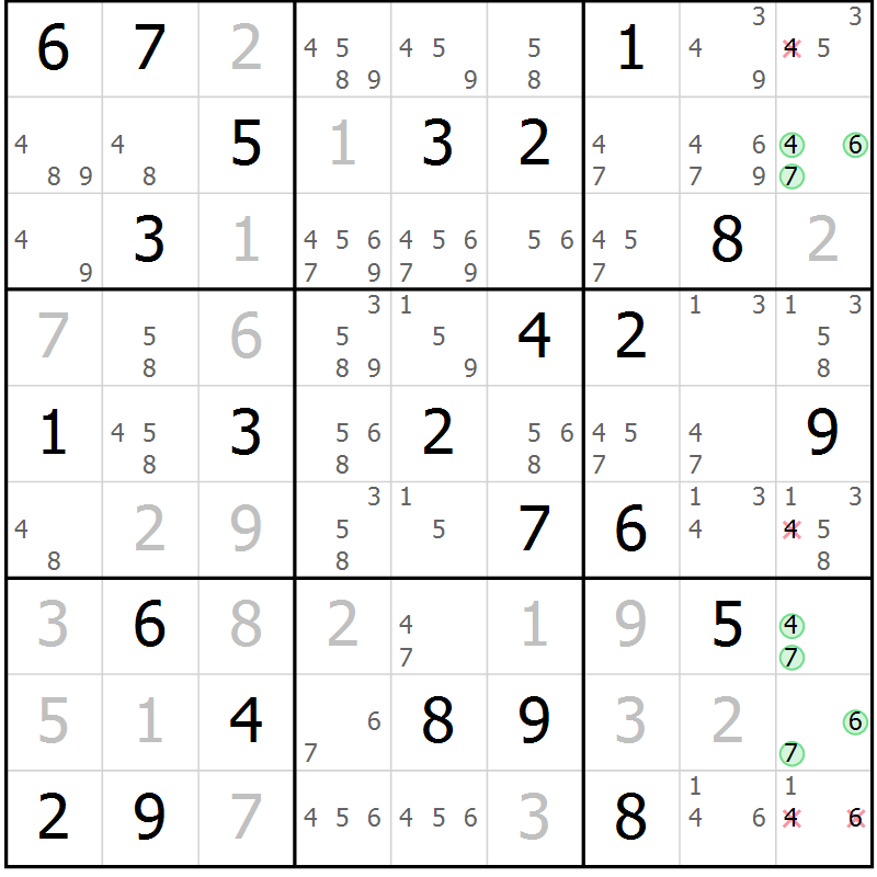 Position des candidats pour la solution de la Gr 29 page 32 du magazine de sudoku Virtuose n° 123
