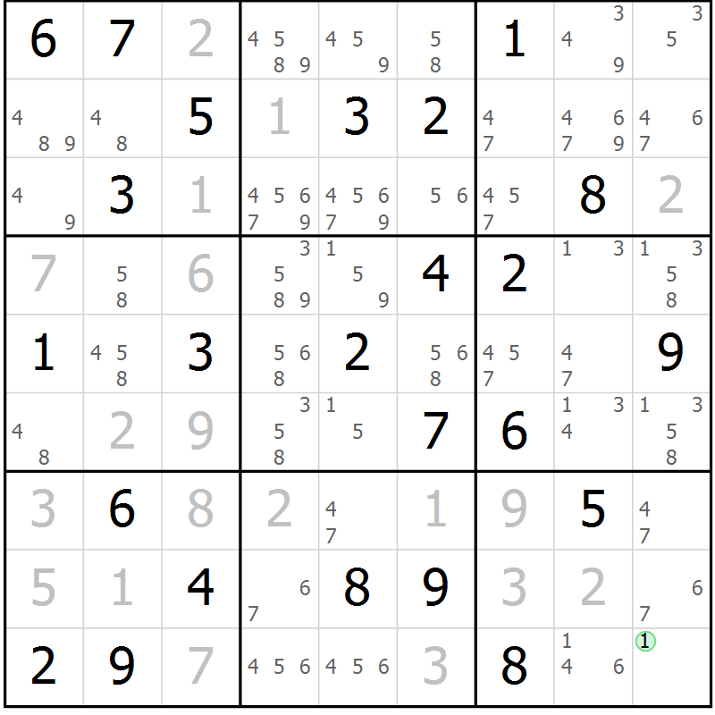 Position des candidats pour la solution de la Gr 29 page 32 du magazine de sudoku Virtuose n° 123