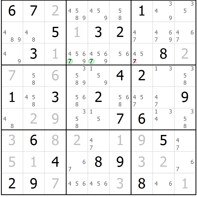 Position des candidats pour la solution de la Gr 29 page 32 du magazine de sudoku Virtuose n° 123
