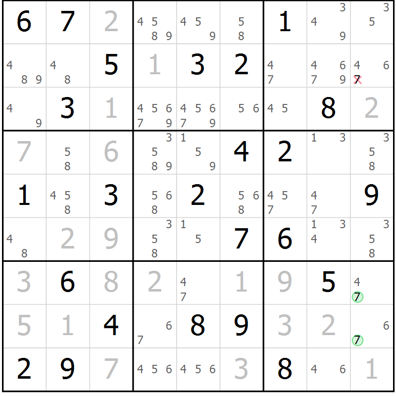 Position des candidats pour la solution de la Gr 29 page 32 du magazine de sudoku Virtuose n° 123