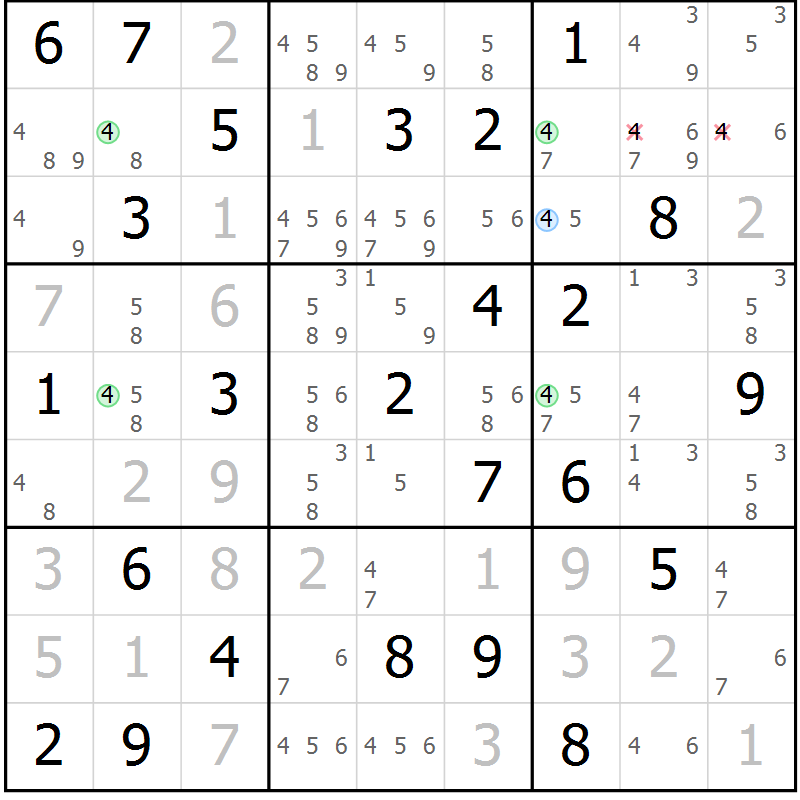Position des candidats pour la solution de la Gr 29 page 32 du magazine de sudoku Virtuose n° 123
