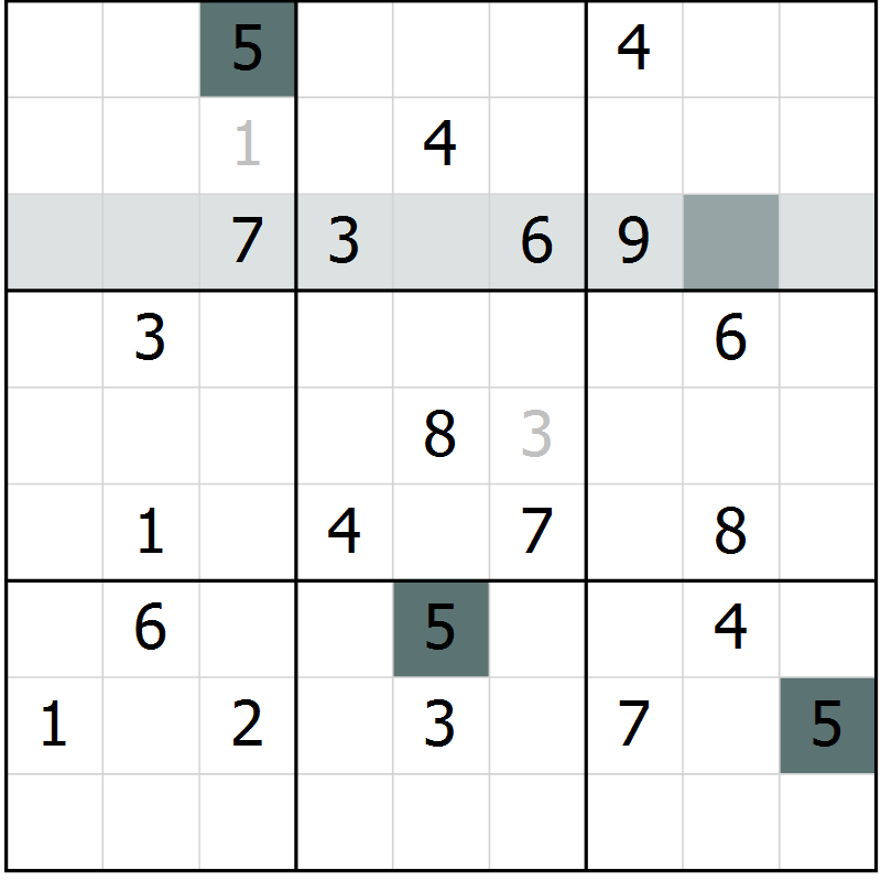 Position des candidats pour la solution de la Gr 3 page 6 du magazine de sudoku Virtuose n° 123
