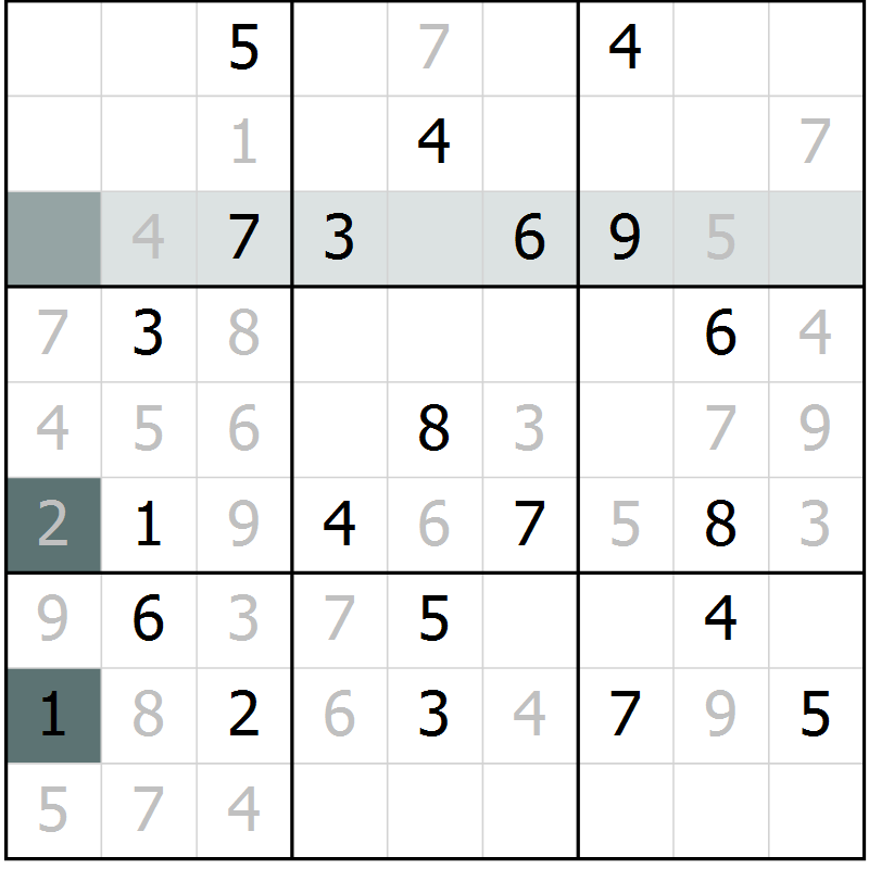 Position des candidats pour la solution de la Gr 3 page 6 du magazine de sudoku Virtuose n° 123