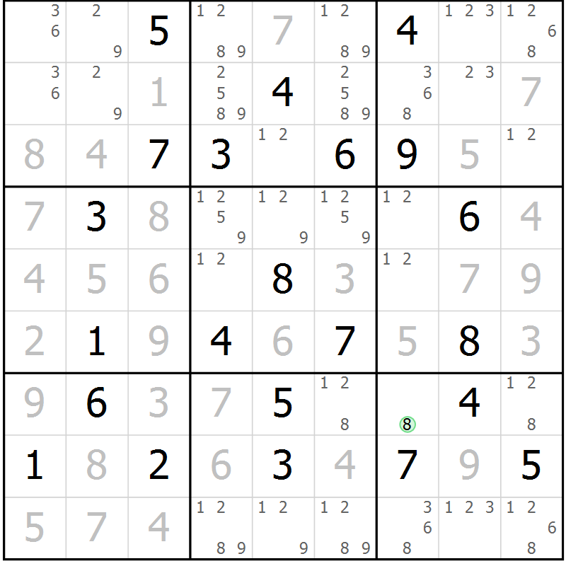 Position des candidats pour la solution de la Gr 3 page 6 du magazine de sudoku Virtuose n° 123