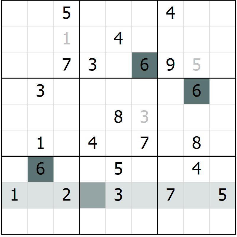 Position des candidats pour la solution de la Gr 3 page 6 du magazine de sudoku Virtuose n° 123