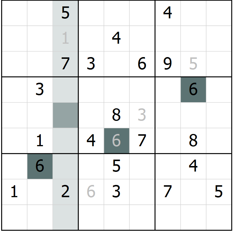 Position des candidats pour la solution de la Gr 3 page 6 du magazine de sudoku Virtuose n° 123