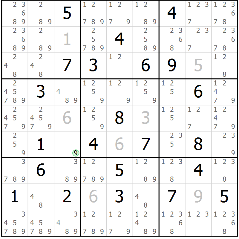 Position des candidats pour la solution de la Gr 3 page 6 du magazine de sudoku Virtuose n° 123