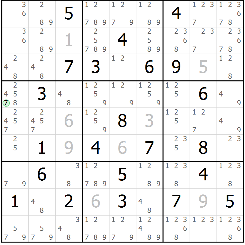Position des candidats pour la solution de la Gr 3 page 6 du magazine de sudoku Virtuose n° 123