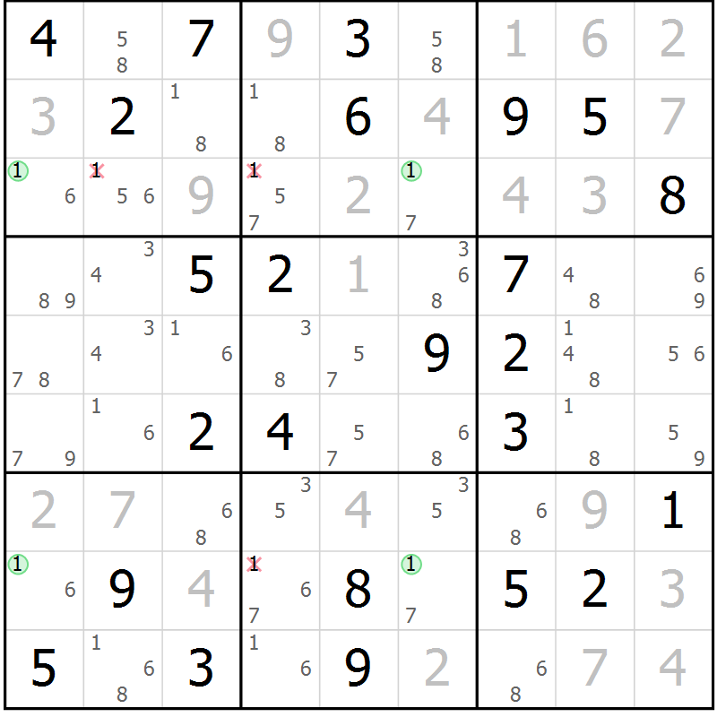 Position des candidats pour la solution de la Gr 30 page 33 du magazine de sudoku Virtuose n° 123