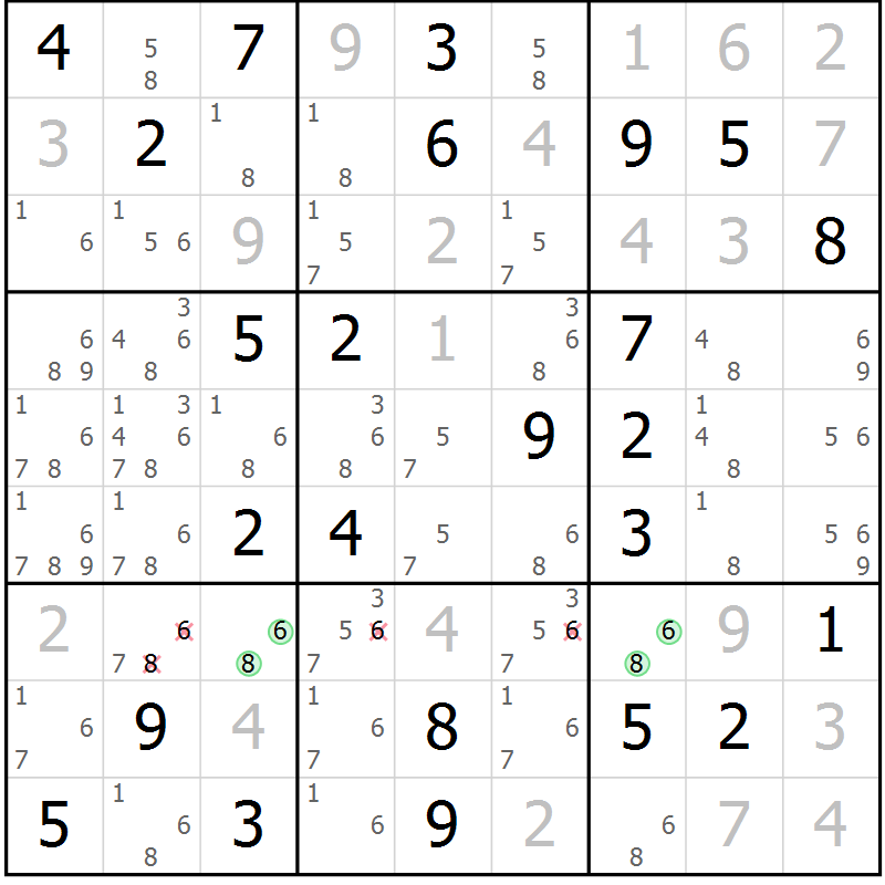 Position des candidats pour la solution de la Gr 30 page 33 du magazine de sudoku Virtuose n° 123