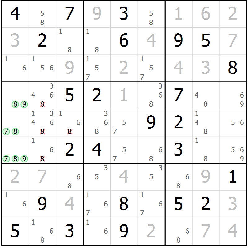 Position des candidats pour la solution de la Gr 30 page 33 du magazine de sudoku Virtuose n° 123