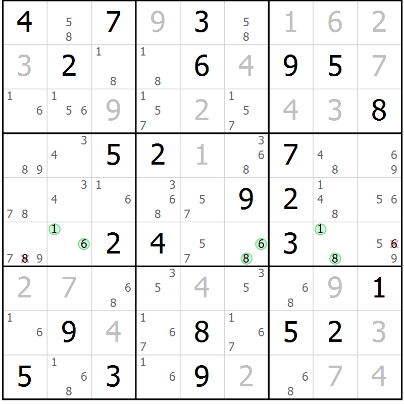 Position des candidats pour la solution de la Gr 30 page 33 du magazine de sudoku Virtuose n° 123