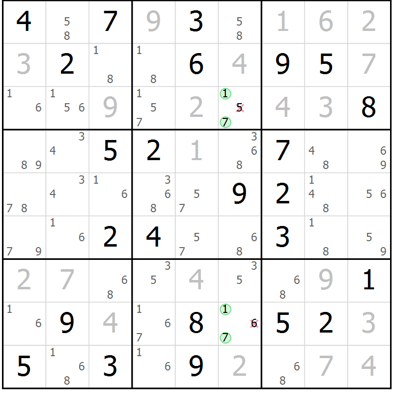 Position des candidats pour la solution de la Gr 30 page 33 du magazine de sudoku Virtuose n° 123