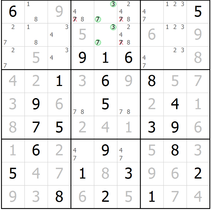 Position des candidats pour la solution de la Gr 31 page 34 du magazine de sudoku Virtuose n° 123