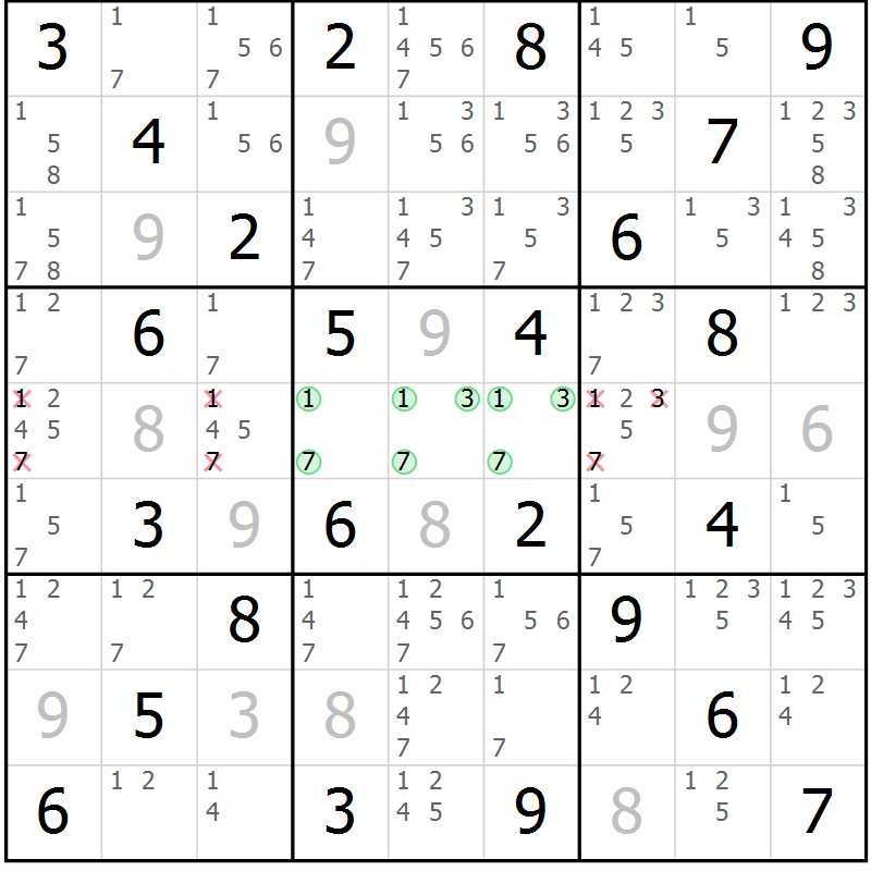 Position des candidats pour la solution de la Gr 32 page 35 du magazine de sudoku Virtuose n° 123