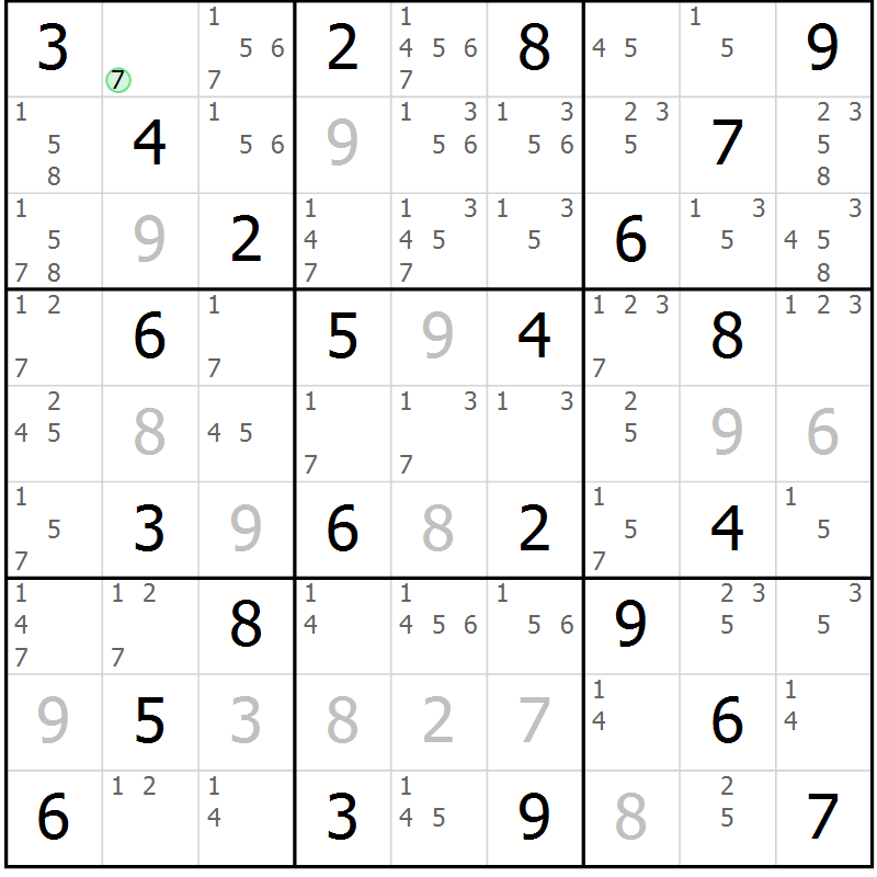 Position des candidats pour la solution de la Gr 32 page 35 du magazine de sudoku Virtuose n° 123