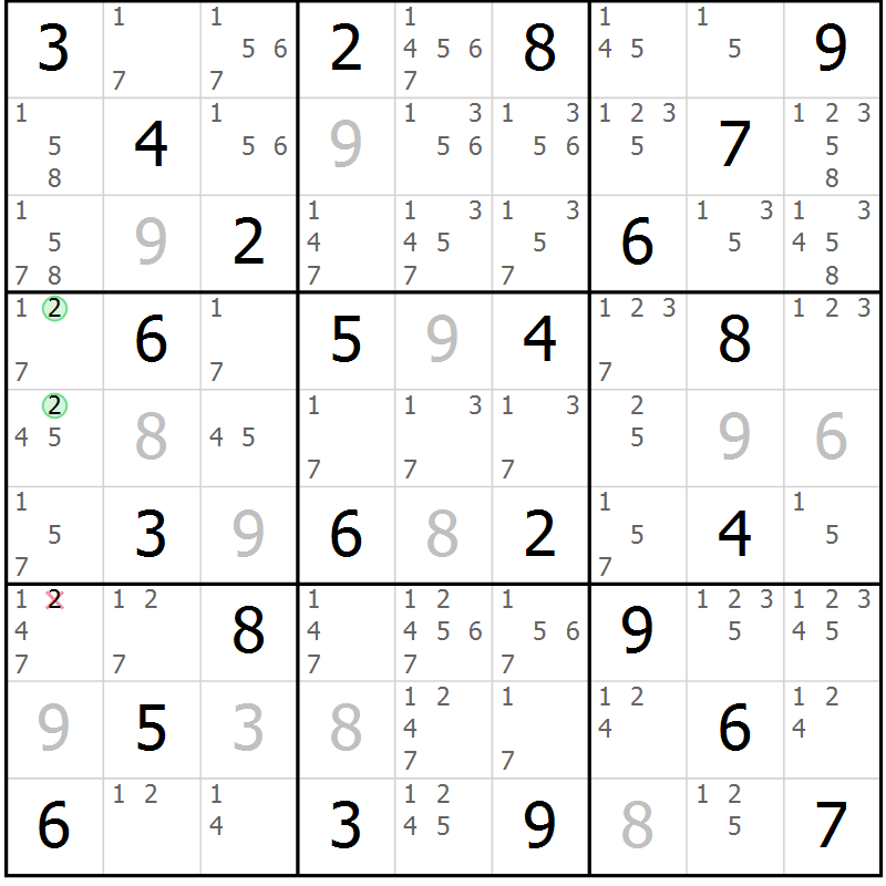 Position des candidats pour la solution de la Gr 32 page 35 du magazine de sudoku Virtuose n° 123