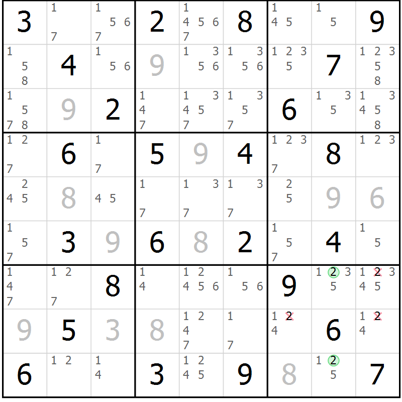 Position des candidats pour la solution de la Gr 32 page 35 du magazine de sudoku Virtuose n° 123