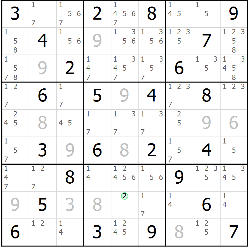 Position des candidats pour la solution de la Gr 32 page 35 du magazine de sudoku Virtuose n° 123