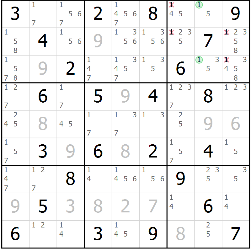 Position des candidats pour la solution de la Gr 32 page 35 du magazine de sudoku Virtuose n° 123