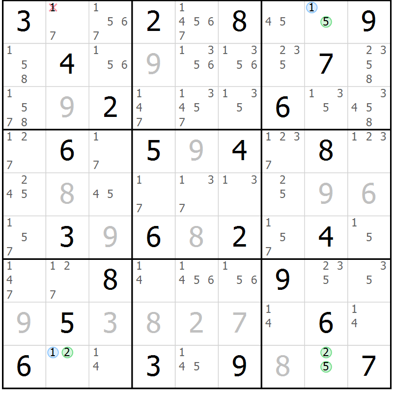 Position des candidats pour la solution de la Gr 32 page 35 du magazine de sudoku Virtuose n° 123