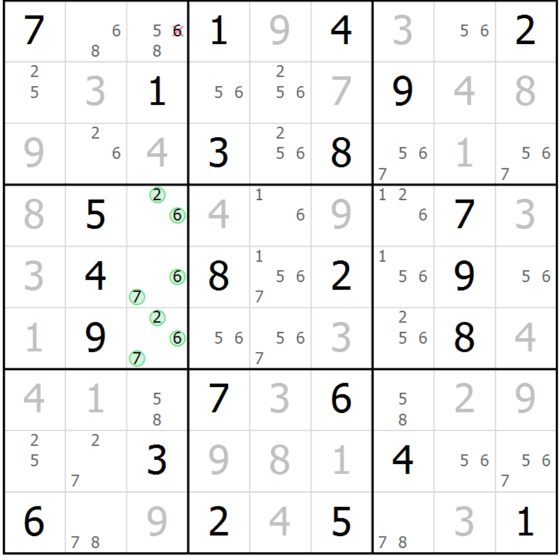 Position des candidats pour la solution de la Gr 33 page 36 du magazine de sudoku Virtuose n° 123