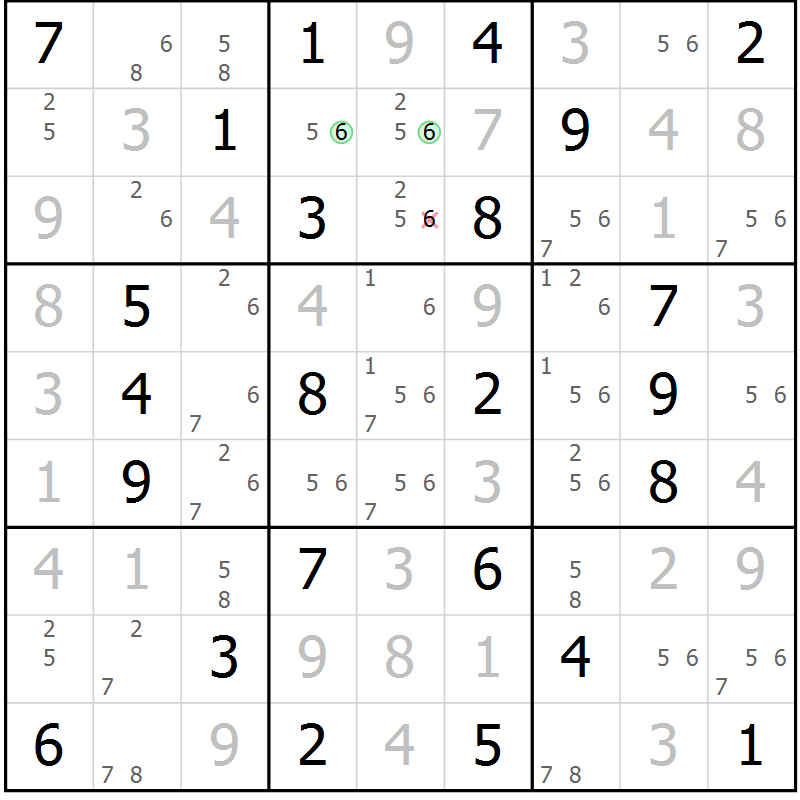 Position des candidats pour la solution de la Gr 33 page 36 du magazine de sudoku Virtuose n° 123