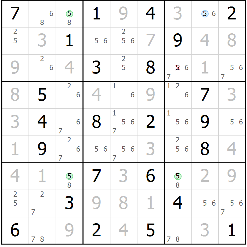 Position des candidats pour la solution de la Gr 33 page 36 du magazine de sudoku Virtuose n° 123