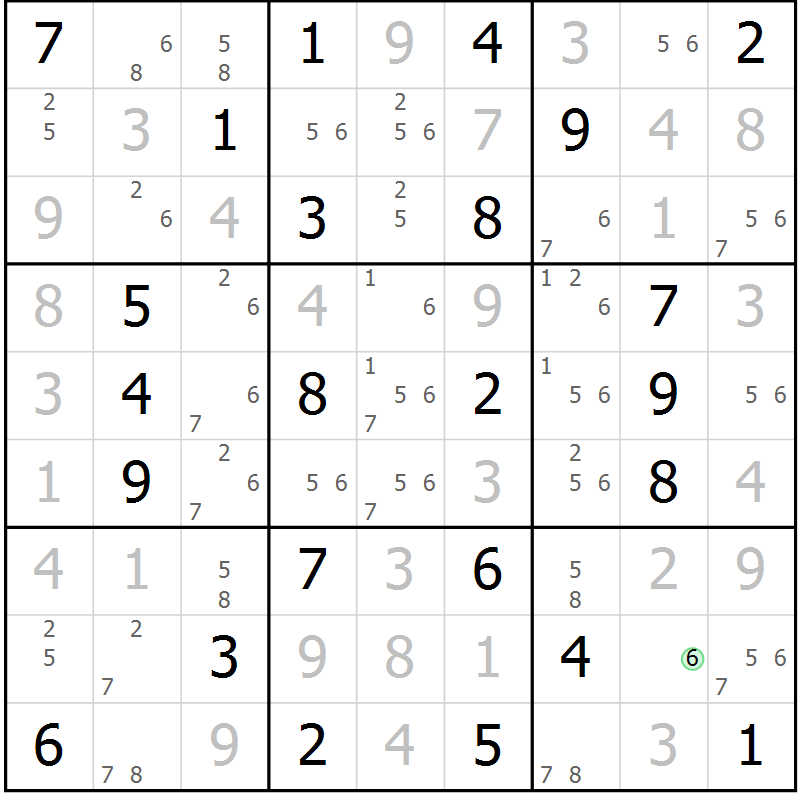 Position des candidats pour la solution de la Gr 33 page 36 du magazine de sudoku Virtuose n° 123